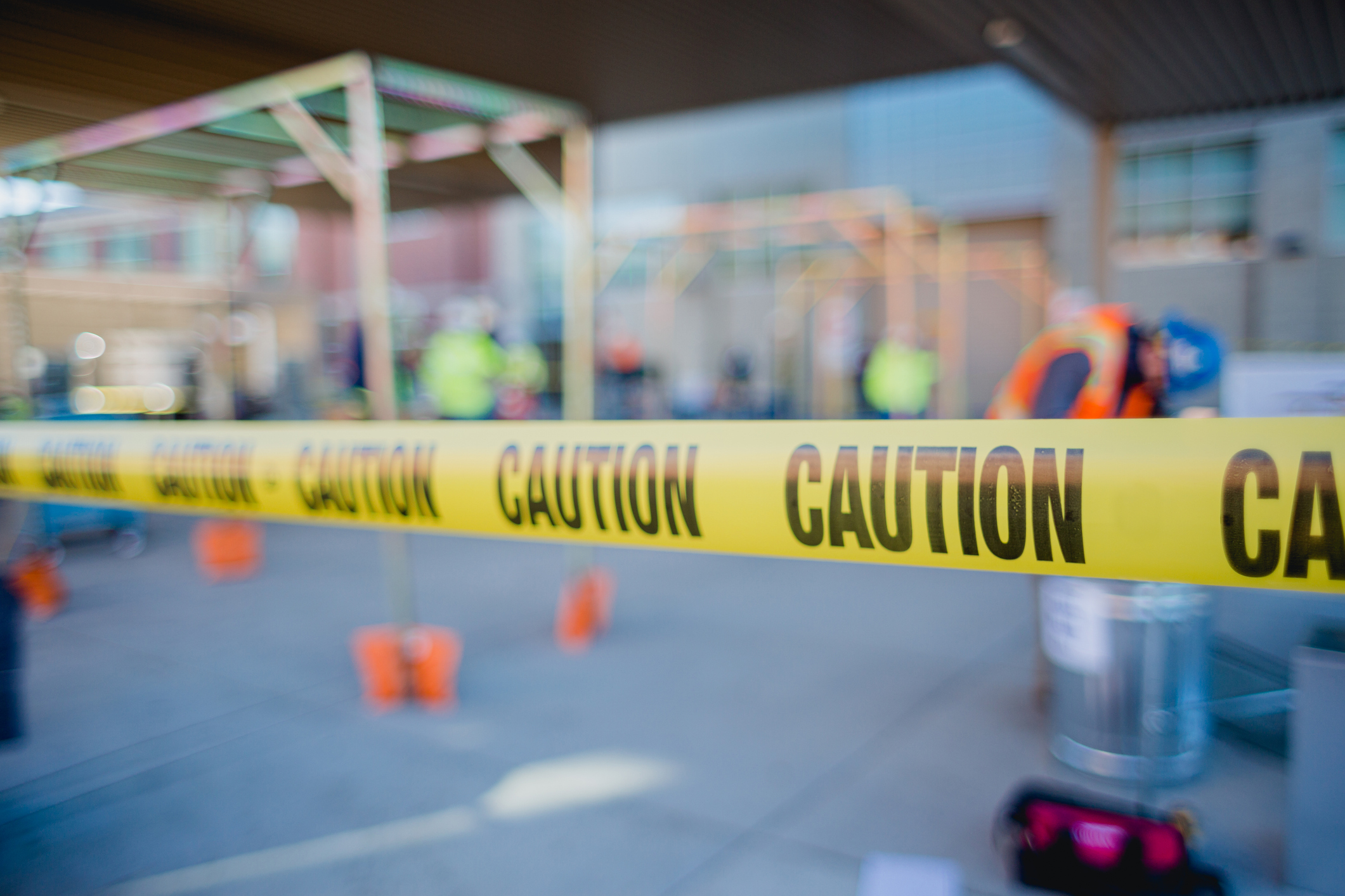 Caution tape roping off a dangerous area of a construction site