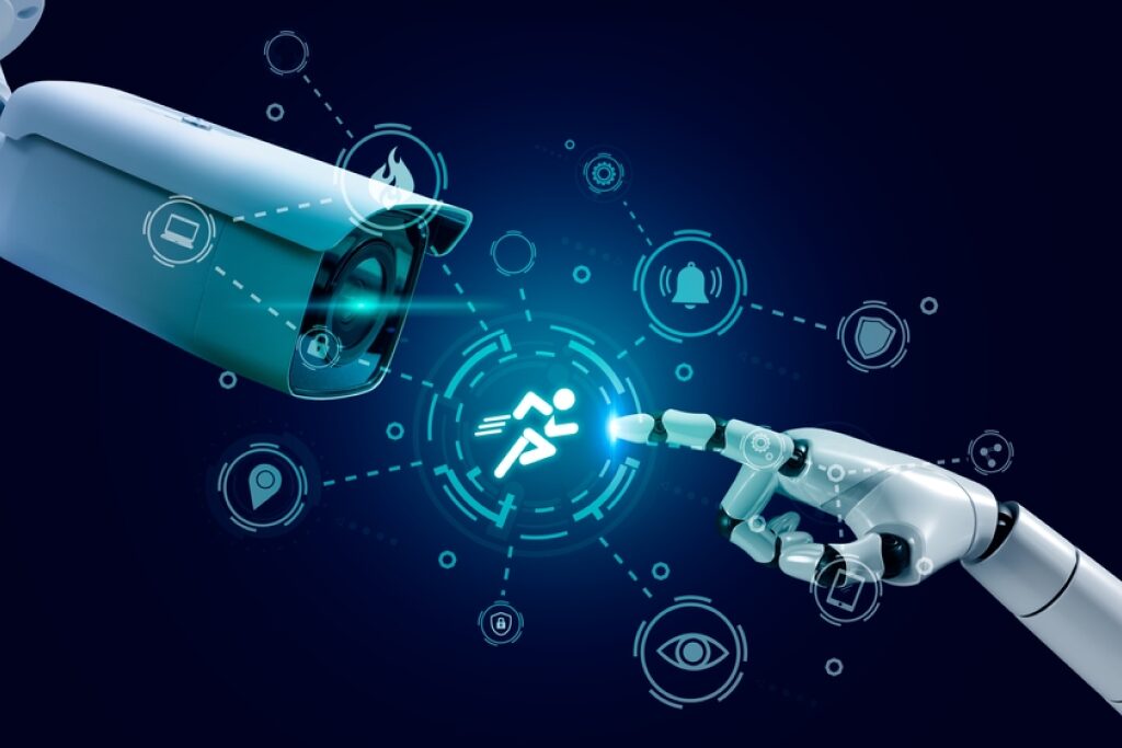 AI-powered surveillance system monitoring a commercial property